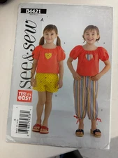 See & Sew 4421 pattern: VERY EASY Child's Shorts/Pants/Top, Sizes 2-8, UNCUT