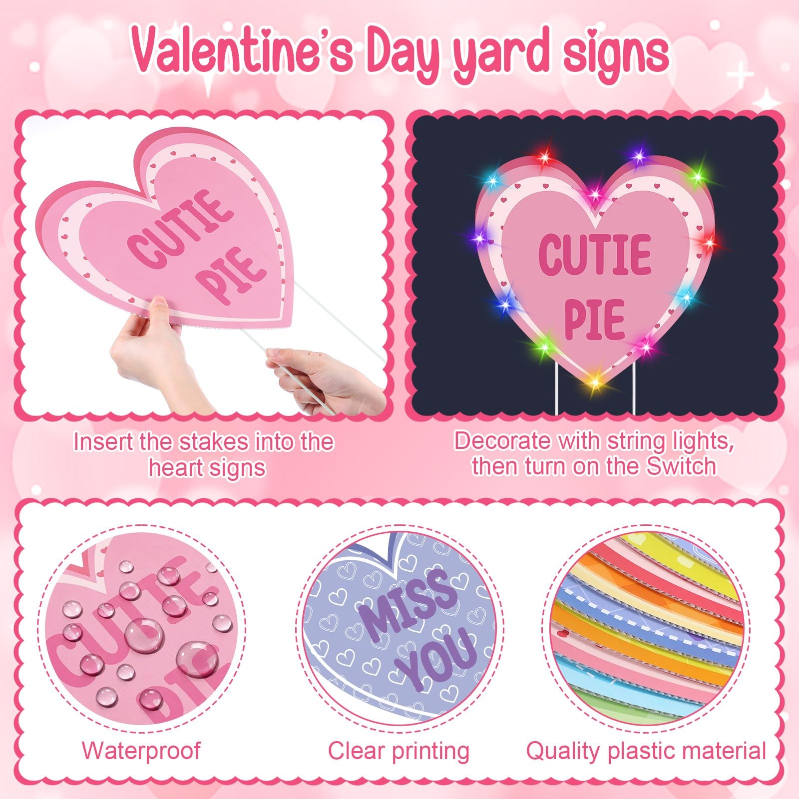 12 Pcs Valentines Outdoor Yard Signs with Lights Conversation Hearts Decorati... thumbnail 3