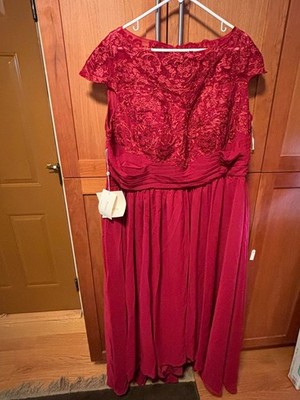 NWT Lan Ting Bride Burgundy Lace Chiffon Mother of the Bride Gown Size 24W