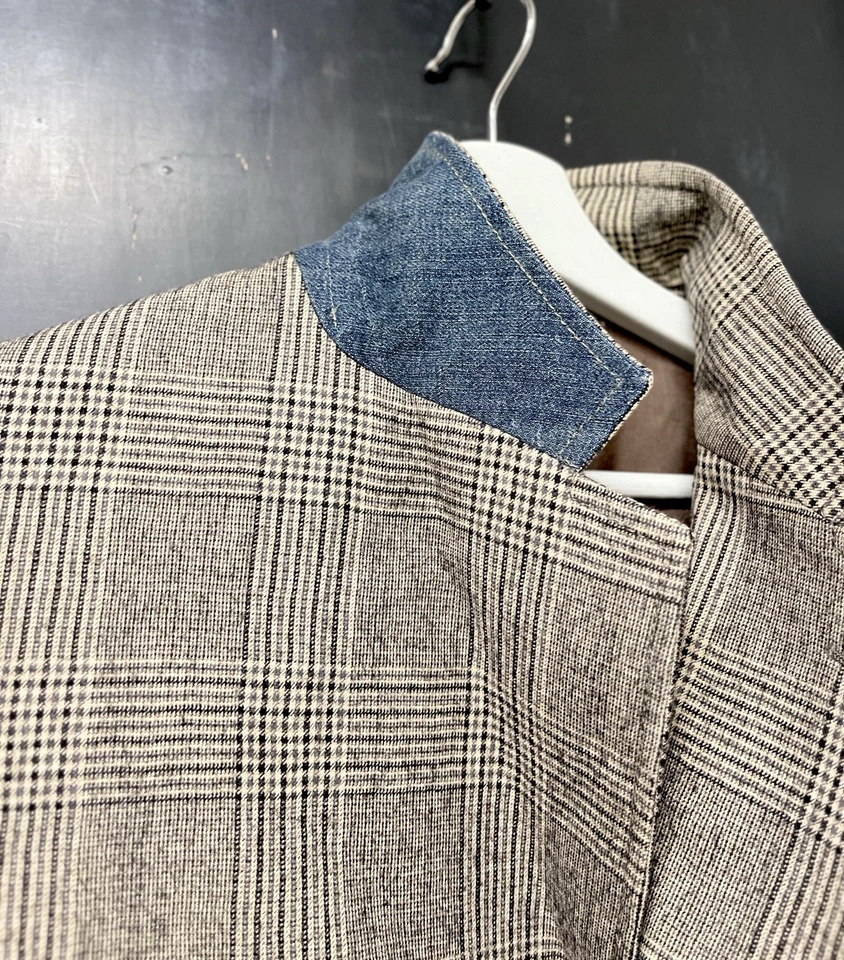 Blazer Dolce & Gabbana Lana Cuadros con Ribete Denim Hecho en Italia 50 IT/40 EE. UU. Foto 3 de 4