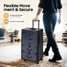 Professional Makeup Case Rolling Cosmetology Case Metal Beauty Travel Luggage