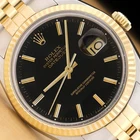 ROLEX MENS DATEJUST 16013 BLACK DIAL 18K YELLOW GOLD STAINLESS STEEL WATCH
