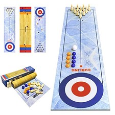 3 in 1 Table Top Shuffleboard Pucks and Bowling Ball and Curling Games