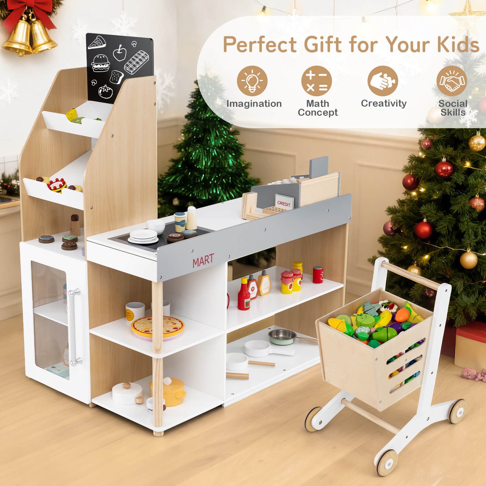 как выглядит Pretend Grocery Store Playset w/ Shopping Cart, Checkout Counter, Cash Register фото