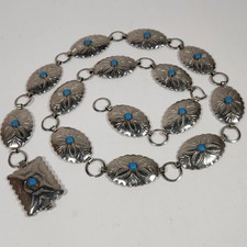 Vtg Native American Concho Style Link Belt Boho Southwestern Belt - Vintage Belt