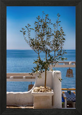 Olive tree,sea, restaurant Framed Wall Art Poster Canvas Print Picture