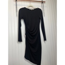 Rachel Roy Black Crew Neck Long Sleeve Ruched Dress Beaded Side Party Size XS
