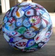Vintage Murano Art Glass Millefiori Scramble Cane Satin Paperweight