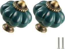 Teal Pumpkin Knobs 12 Pack Ceramic Cabinet Knobs Vintage Drawer Pulls - Antique