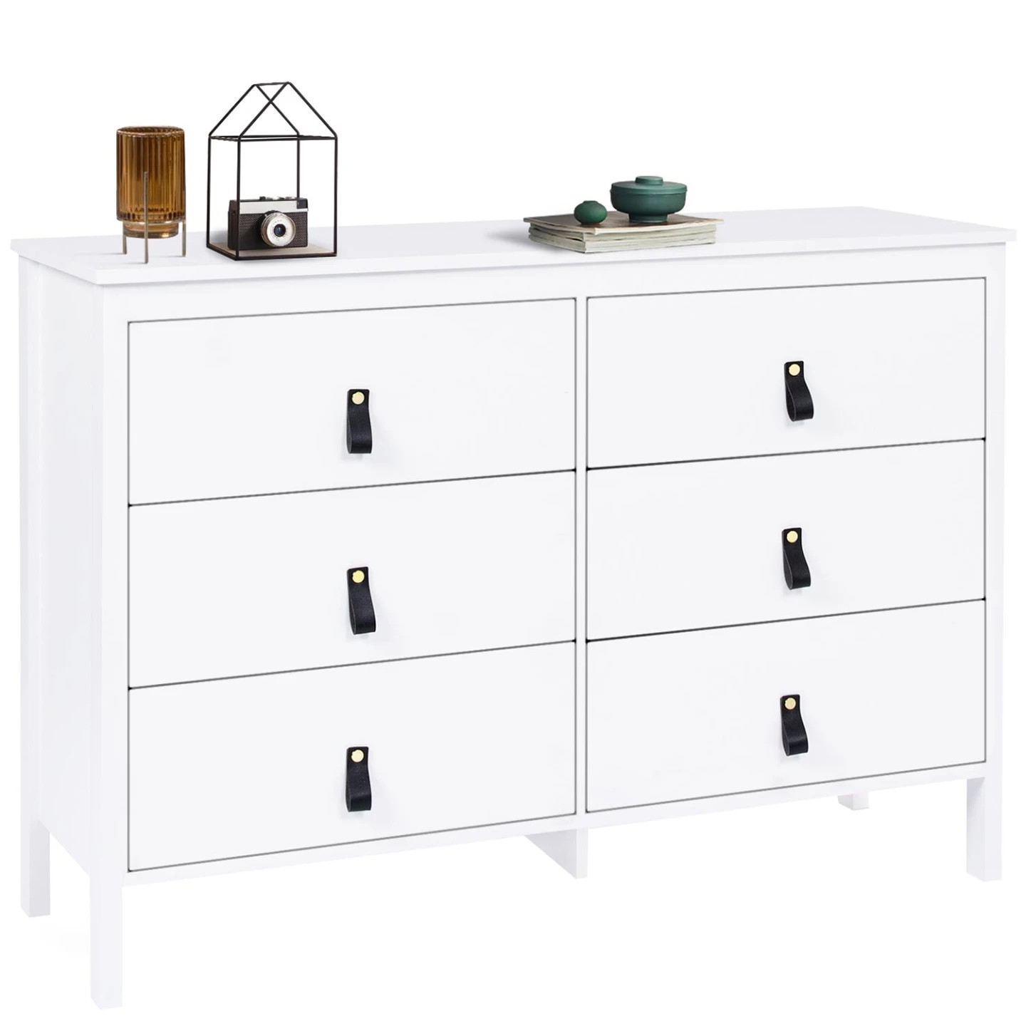 Commode 6 tiroirs MILANO 115 cm en bois blanc et noir pour chambre