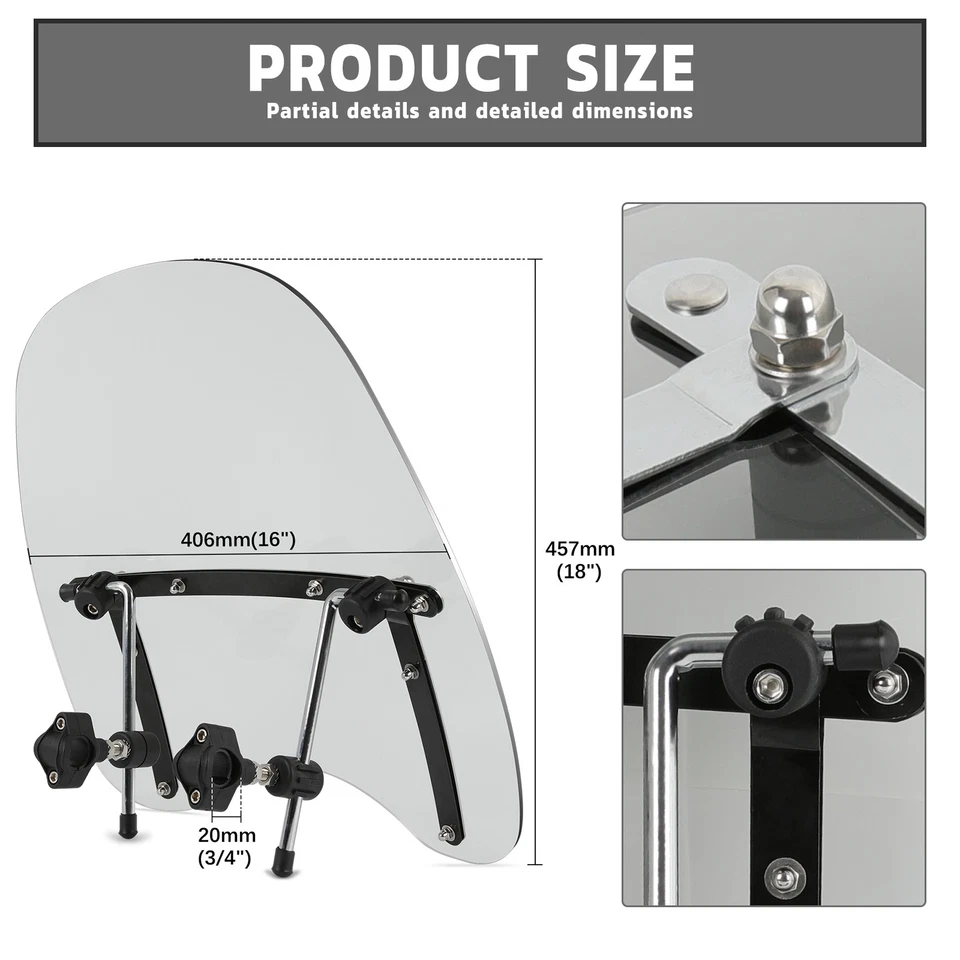 Дымчатое лобовое стекло 18 x 16 дюймов руль 7/8 дюйма и 1 дюйм для Harley Davidson Softail на заказ - Изображение 2 из 4