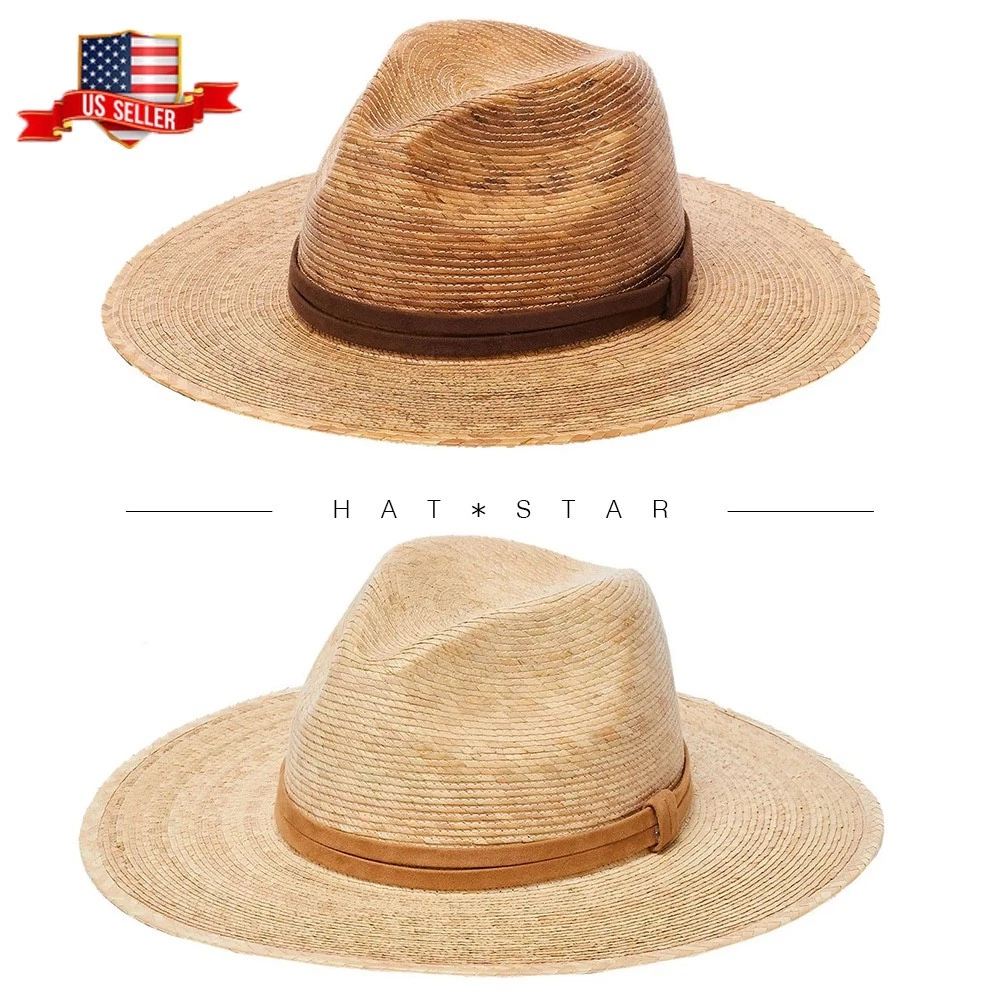 Women Men Fedora Trilby Cap Palm Leaf Summer Beach Sun Straw Panama Travel Hat