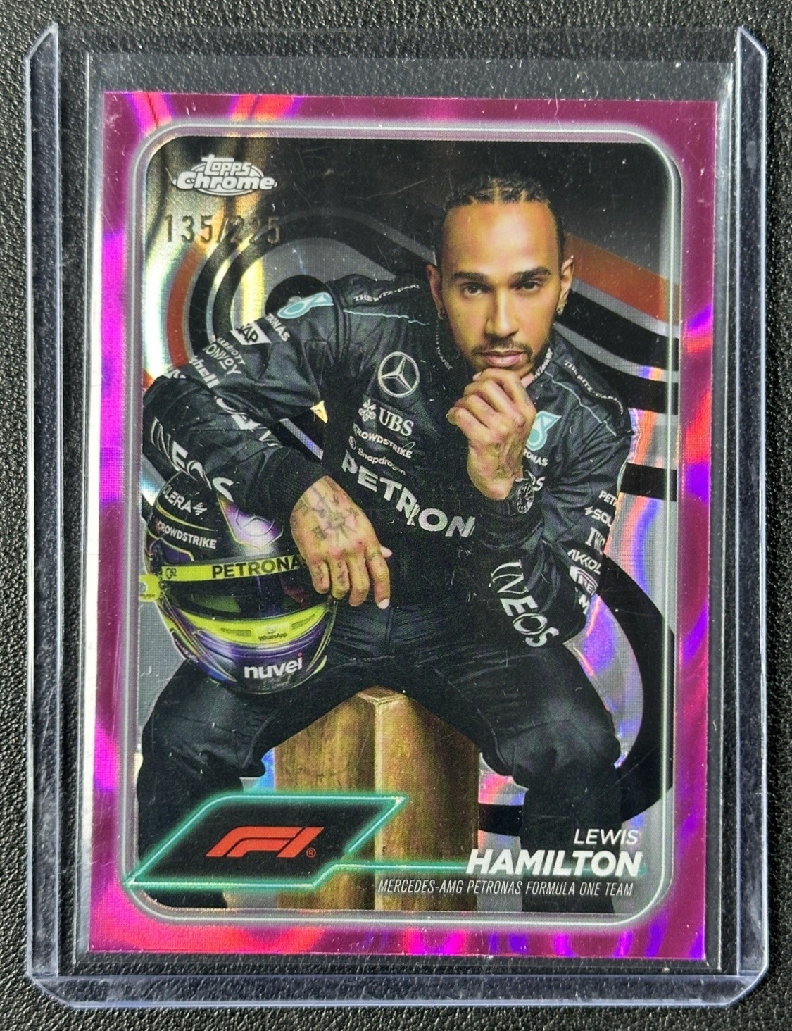 LEWIS HAMILTON 2024 TOPPS CHROME FORMULA 1 #6 FUCHSIA LAVA REFRACTOR 135/225