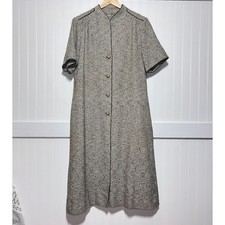 Vtg Doncaster Dress Regency Chic Button Down Houndstooth Short Sleeve Gold XL