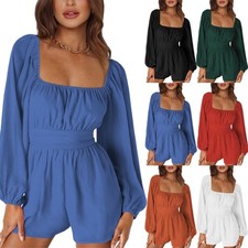 All-match Loose Square Neck Jumpsuits Hot Girls Elastic Waist Romper Summer