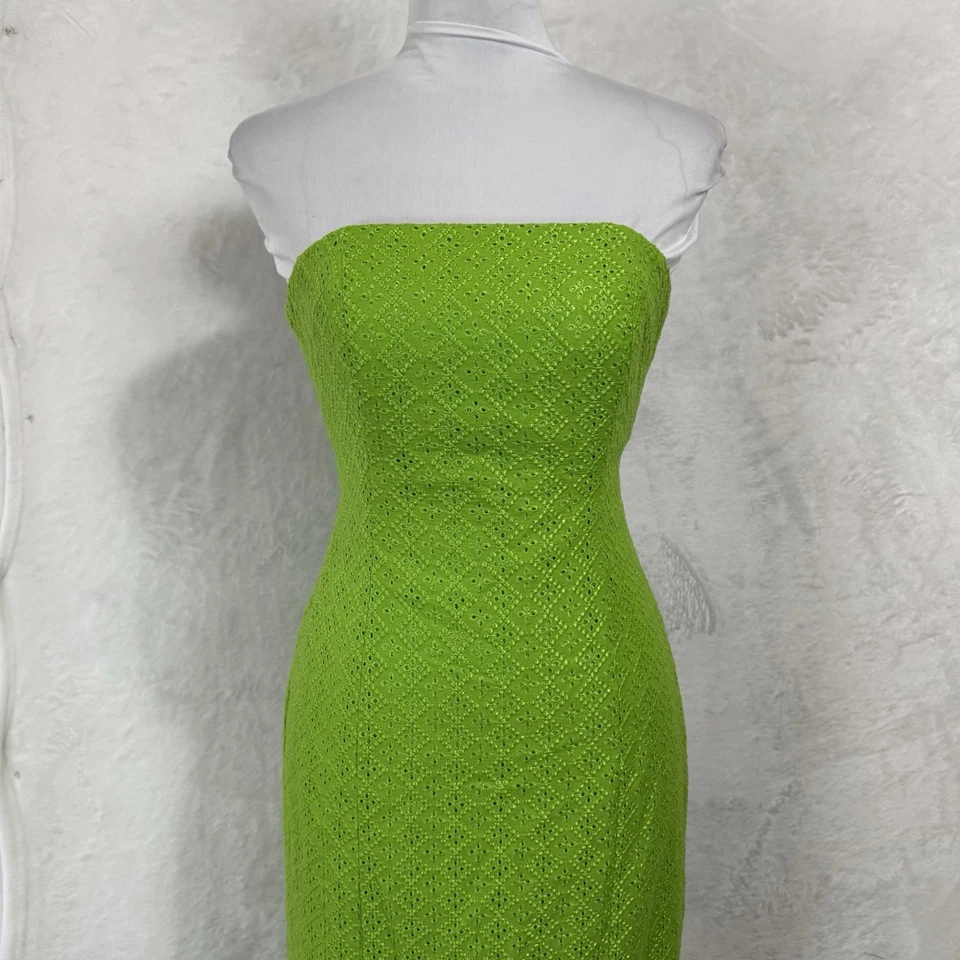 Vestido Muse Ojales Encaje Sin Tirantes Talla 6 Borde con Volantes Verde Lima Tropical Retro Foto 3 de 4