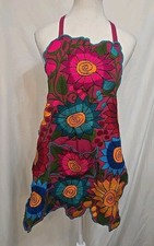 Bright Multicolor Women’s Handmade Apron Pink Floral Embroidered Pocket Colorful