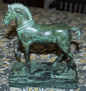 Vintage BRONZE BYZANTINE HORSE Statue SIGNED Sculpture MARBLE BASE