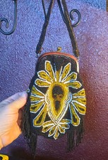 Vintage 1960s Micro Beaded Purse with Fringe. Metal Clasp. Fully Lined. No Tears