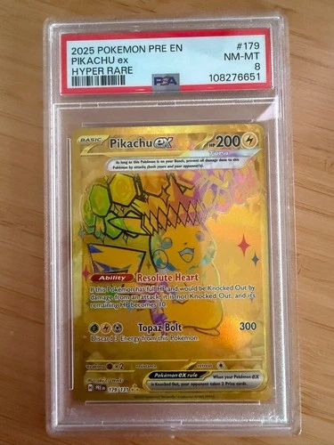 2025 POKEMON PRE EN-PRISMATIC EVOLUTIONS HYPER RARE #179 PIKACHU EX PSA 8