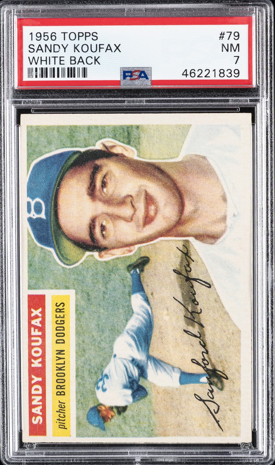 1956 TOPPS WHITE BACK #79 SANDY KOUFAX PSA 7