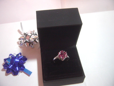 VINTAGE-SOLID SILVER-GENUINE RASPBERRY RED RHODOLITE GARNET RING-SIZE M-SUPERB
