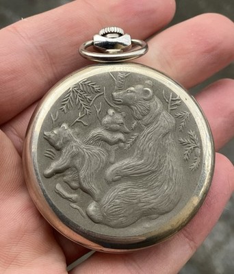 Molnija Vintage Pocket Watch 1990s Bears! Works! Rare!