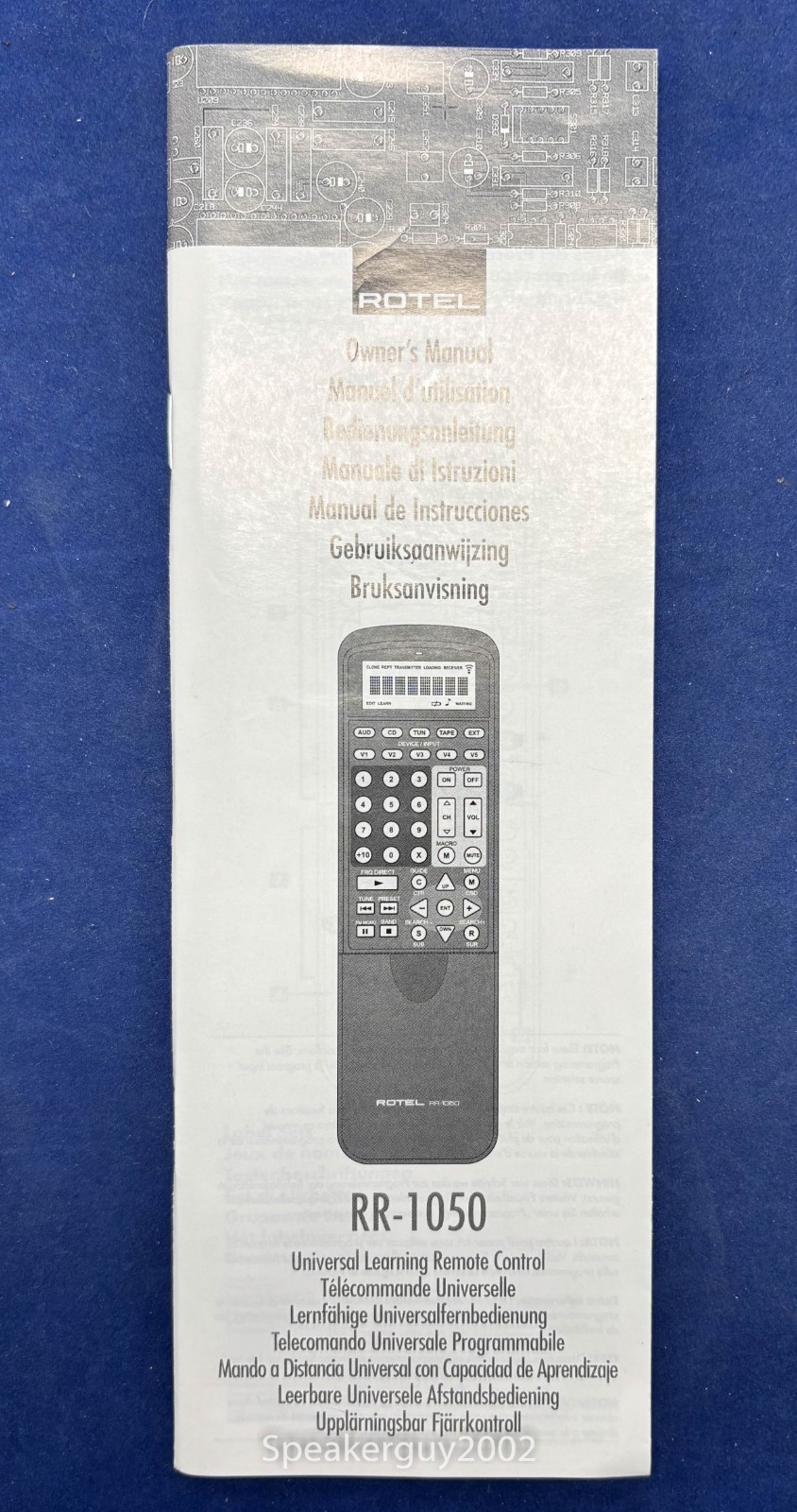 Original Rotel RR-1050 Remote Control Owner's Manual
