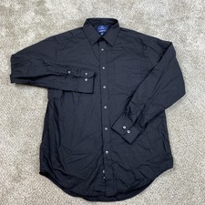 George Classic Fit Button Up Shirt Men's M Long Sleeve Black Cotton Blend