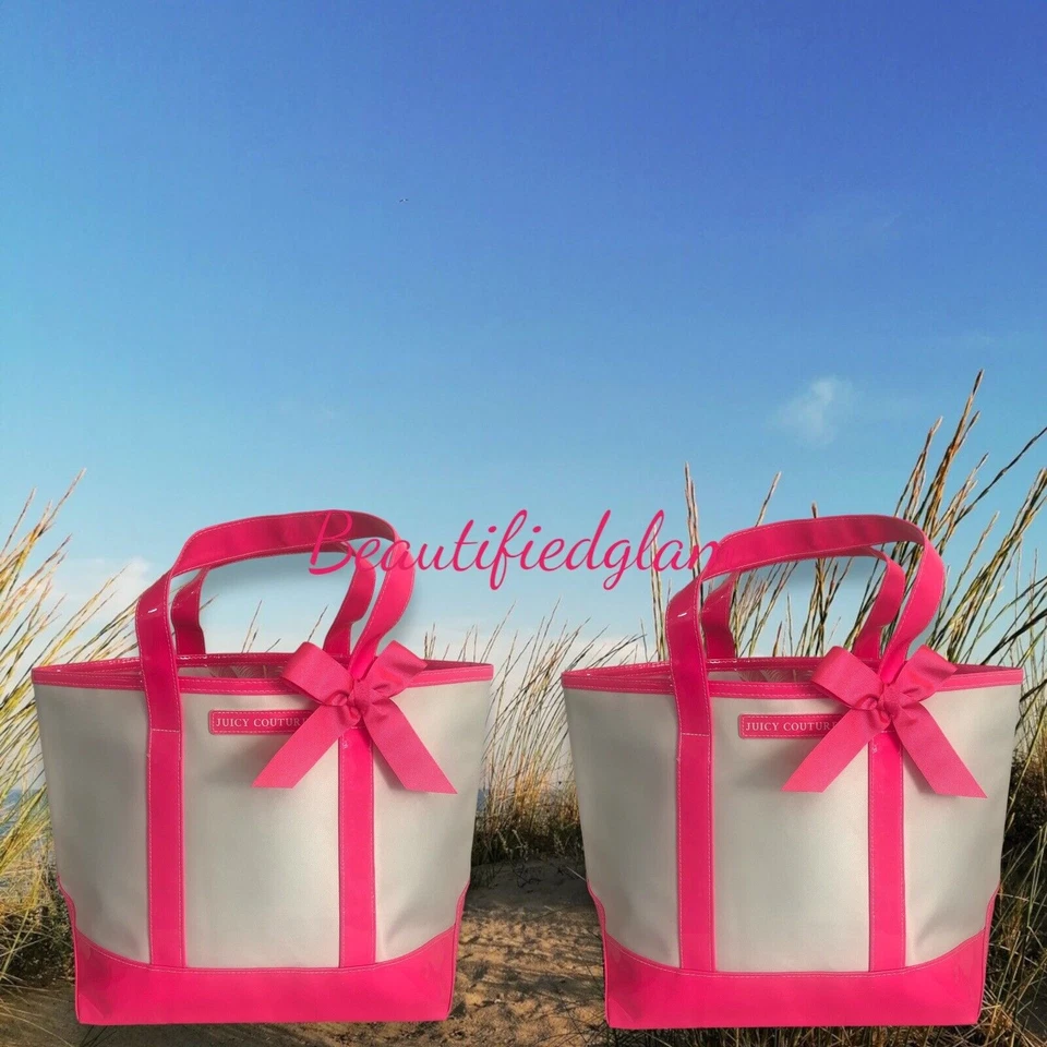 Bolso de Mano Juicy Couture 2 Piezas en Parte Inferior Rosa Caliente con Lazo Rosa, NUEVO Foto 2 de 4