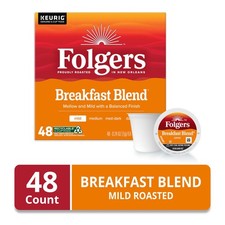 Folgers Breakfast Blend, Mild Roast Coffee, K Cup Pods, 48 Count Box