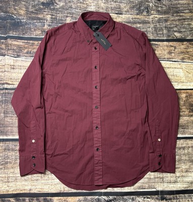 Rag & Bone Shirt Mens Medium Tomlin Poplin Fit 2 Burgundy Button Down $195