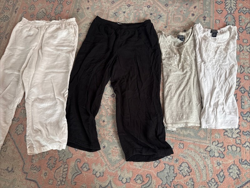 Express Black & White Wide Leg Pants L All Cotten With 2 Polo Tops White & GrayM