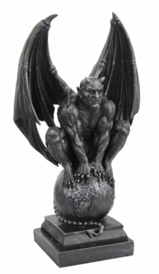 Dämon sitzt auf Weltkugel gothic 31 cm Figur