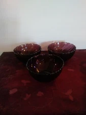 Duralex Bormioli Rocco Amethyst 3 Small Fruit Bowls Glass Swirl  France 