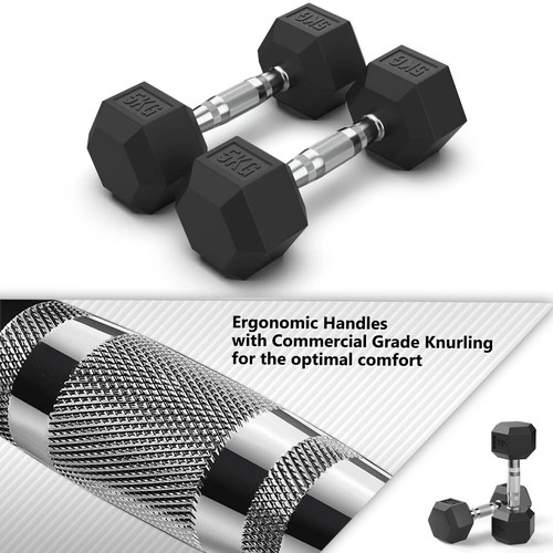 2 x 5kg Hex Rubber Coat Iron Dumbell Home Gym Strength Weight Commercial Grade - Picture 4 of 4