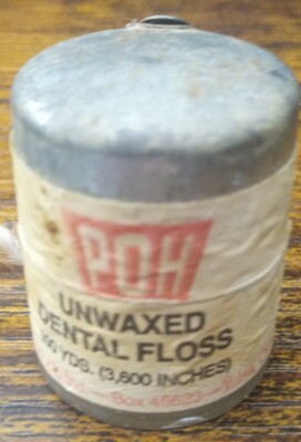 Vintage Poh Nylon Dental Floss Unwaxed 100 Yd Tin Container Almost Full 