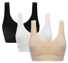 Women's 3 Pack Seamless Comfortable Sports Bra with Removable Pads XL/Shirt S...