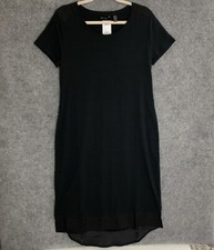 NEW H by Halston Dress Women's Small Black Midi Hi-Low Short Sleeve Knit A353771