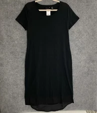 NEW H by Halston Dress Women's Small Black Midi Hi-Low Short Sleeve Knit A353771