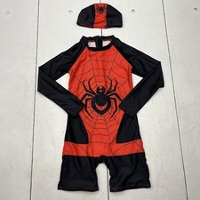 SHEIN Red Black Spider Man Printed Long Sleeve One Piece Swimsuit Boys Size 7 Y