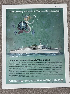 Rare 1963 Moore-McCormack Lines Ad - Viking Seas Cruises, SS Argentina & Brasil