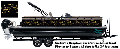 Gold Branch Tree Vine Black Graphic Kit Decal Fishing Boat Wrap Pontoon Vinyl