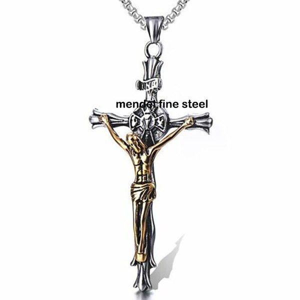 Alternate view of Mendel Large Big Mens Gold Plated Catholic Jesus Crucifix Cross Necklace Pendant