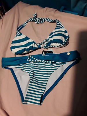 Protest Yoska Halterneck Bikini Size Uk 10 S Teal/White 