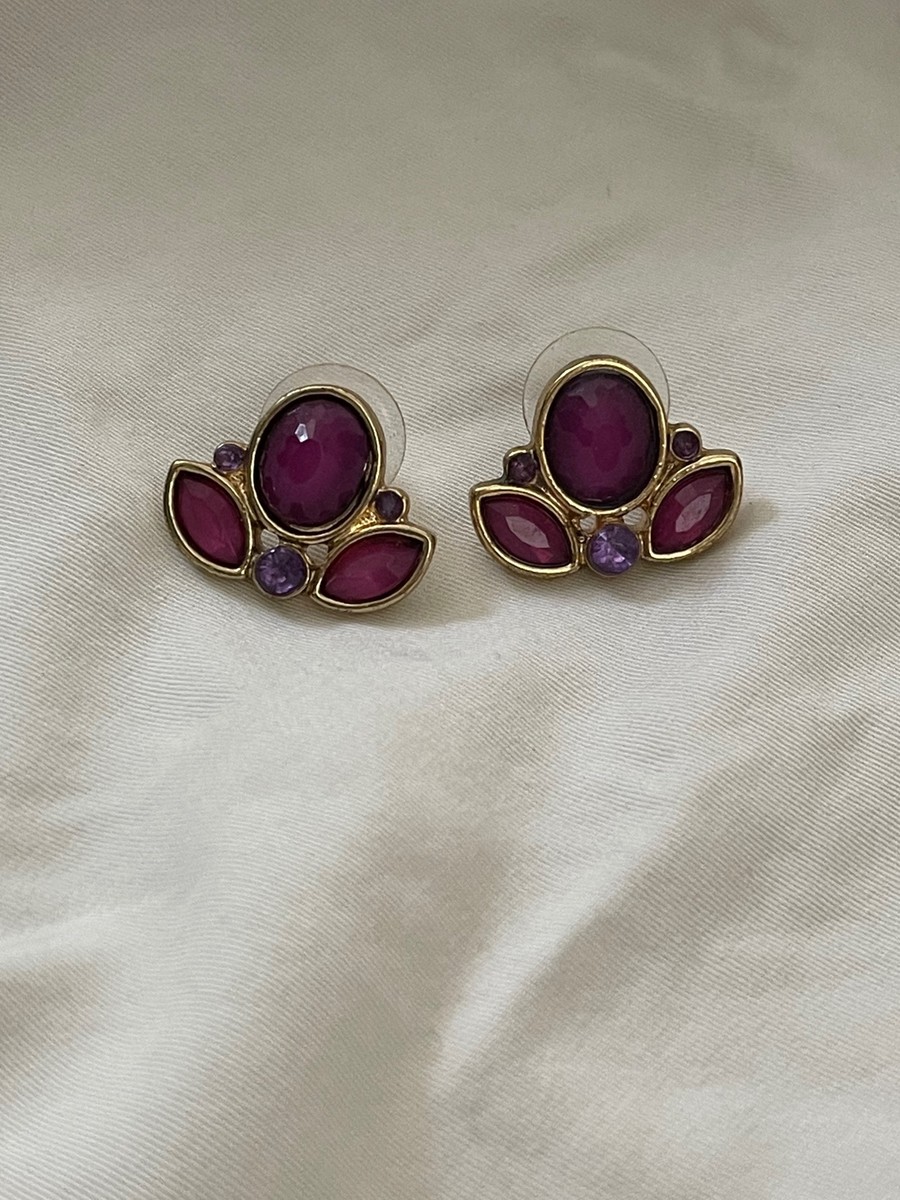 ピアス　No.4129 Vintage 90s Era Rhinestone Purple Faux Gem Gold Tone Pierced