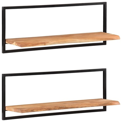 Wall Shelf Set of 2 Natural wood and black - Picture 8 of 11