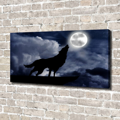 Leinwandbild Kunst-Druck 140x70 Bilder Tiere Wolf Vollmond - Bild 1 von 6