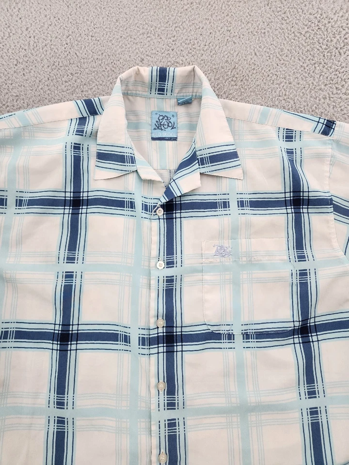 Camisa Old Skool Para Hombre Extra Grande Azul A Cuadros Manga Corta Abotonada Poliéster Foto 2 de 4