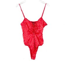 NWT Zara Satin Effect Star Bodysuit Red White Lace Up Size Large L NEW